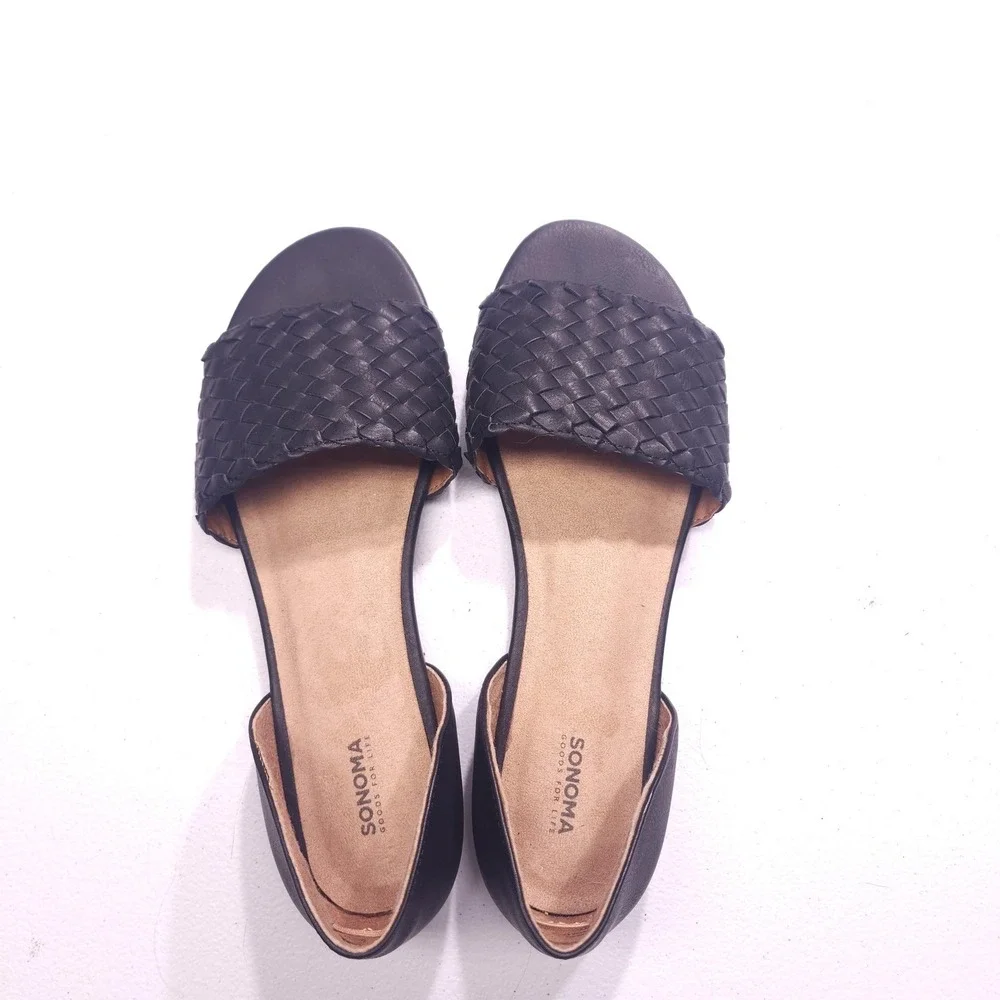 Sonoma Goods For Life Sandals Womens 8 Black Woven‎ D'Orsay Slip On Flats